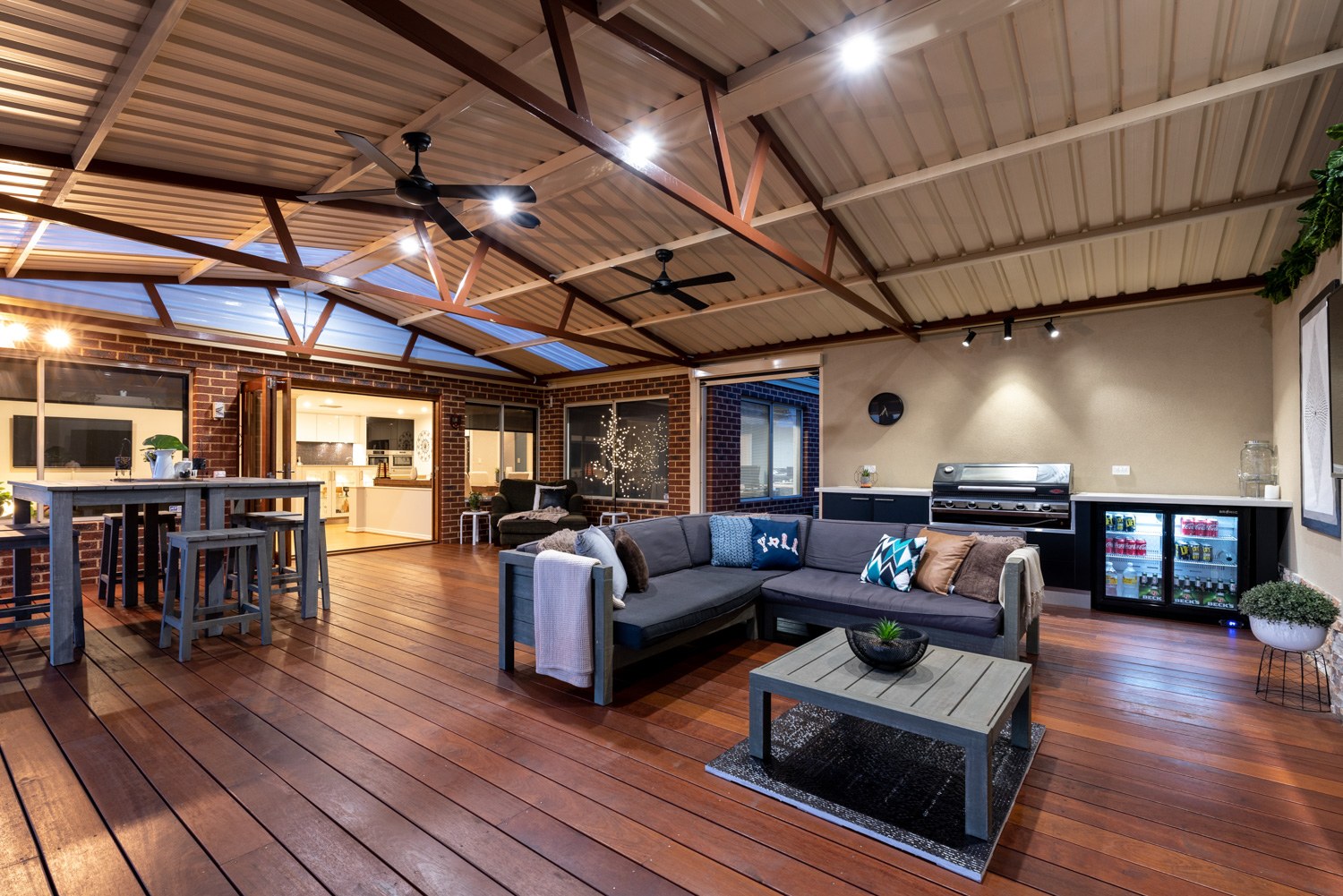 Large covered entertaining area with timber beams in Canning Vale